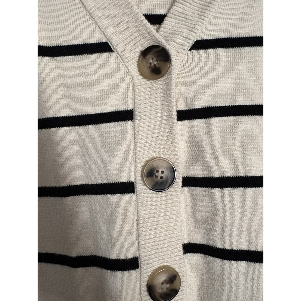 Selected Femme Striped Cardigan XS Beige Black Button Front Organic Cotton - Picture 3 of 9
